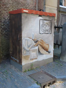 912889 Afbeelding van een door Kim Buisman beschilderd elektriciteitskastje, op de Agnietenstraat te Utrecht, in het ...